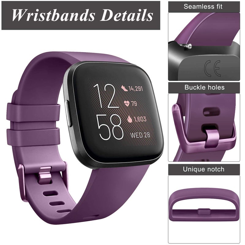 AK Sports Bands - Soft Elastomer Multi-colors Replacement Wristbands for Fitbit Versa 2 Smart Watch (Purple, Small) - Image 2